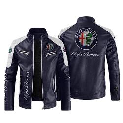 Motorrad Jacke, Alfa Ro-meo Lederjacke Herren Winter, Leather Jacket Men Casual-Navy||M von Renta