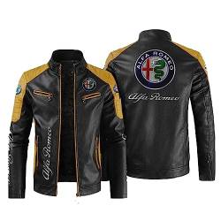 Motorrad Jacke, Alfa Ro-meo Lederjacke Herren Winter, Leather Jacket Men Casual-Yellow||M von Renta