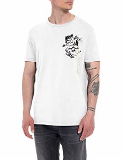 Replay Herren T-Shirt Kurzarm mit Print, Optical White 001 (Weiß), M von Replay