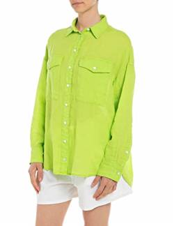 REPLAY Damen W2098 Bluse, 636 Lime Green, L von Replay