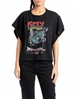 REPLAY Damen W3685A T-Shirt, 098 Black, S von Replay