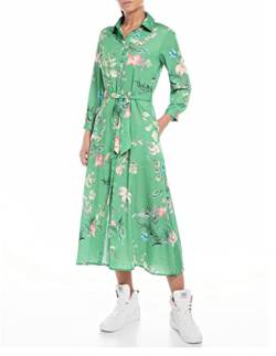 REPLAY Damen W9561 Kleid, 010 Green/Multicolor, S von Replay