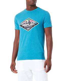 REPLAY Herren M6299 T-Shirt, 696 Teal Blue, XL von Replay