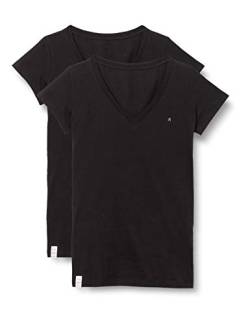 Replay Damen 2er Pack T-Shirts Kurzarm mit V-Neck Ausschnitt, Schwarz (Black 020), S von Replay