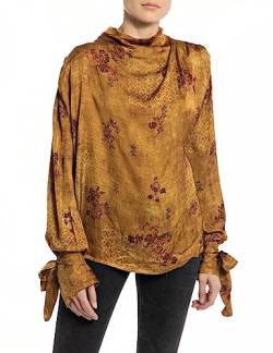 Replay Damen Bluse Langarm All Over Print, Mustard/Cream 010 (Mehrfarbig), L von Replay