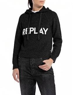 Replay Damen Hoodie mit Kapuze, Black 098 (Schwarz), L von Replay