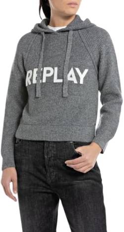 Replay Damen Hoodie mit Kapuze, Grau (Iron Melange M08), XS von Replay