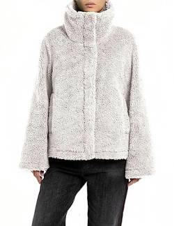 Replay Damen Jacke Kunstfelljacke aus Teddyfell, Ivory 865 (Grau), M von Replay