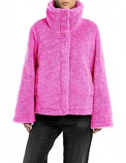 Replay Damen Jacke Kunstfelljacke Teddyfell, Lila (Fuchsia 069), S von Replay