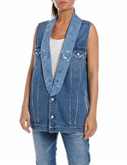 Replay Damen Jeansweste mit Pailletten, Medium Blue 009 (Blau), L von Replay