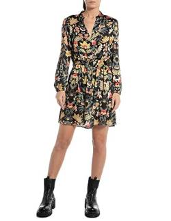 Replay Damen Kleid Lang All Over Print, Mehrfarbig (Black/Multicolor 010), L von Replay