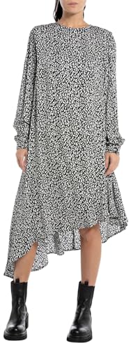 Replay Damen Kleid Langarm All Over Print, Black/Natural White 010 (Mehrfarbig), M von Replay