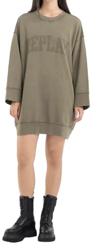 Replay Damen Kleid Sweatkleid mit Logo, Grün (Dark Olive 234), L von Replay