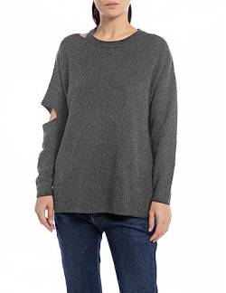 Replay Damen Pullover Baumwoll/Kaschmirmix, Medium Grey Melange M06 (Grau), S von Replay