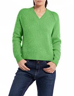 Replay Damen Pullover Strickpullover Recyceltes Material, Bright Green 674 (Grün), S von Replay