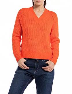 Replay Damen Pullover Strickpullover Recyceltes Material, Orange (Spicy Orange 518), XS von Replay