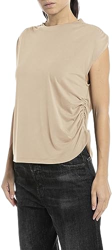 Replay Damen T-Shirt Kurzarm Ärmellos, Light Taupe 803 (Beige), M von Replay