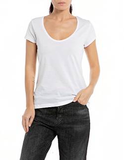 Replay Damen T-Shirt Kurzarm Baumwolle Basic, Weiß (White 001), L von Replay