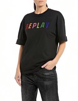 Replay Damen T-Shirt Kurzarm Baumwolle Logo, Schwarz (Black 098), XL von Replay