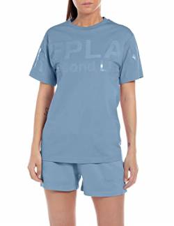 Replay Damen T-Shirt Kurzarm Second Life mit Backprint, Blau (Light Blue 276), L von Replay
