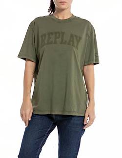 Replay Damen T-Shirt Kurzarm aus Baumwolle mit Logo, Dark Olive 234 (Grün), XS von Replay