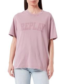 Replay Damen T-Shirt Kurzarm aus Baumwolle mit Logo, Powder Rose 465 (Rosa), M von Replay
