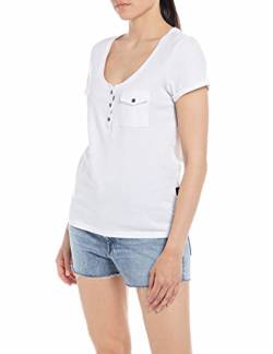 Replay Damen T-Shirt Kurzarm mit Brusttasche, Optical White 001 (Weiß), L von Replay