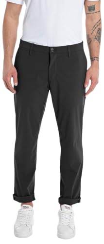 Replay Herren Chino Hose Benni Regular-Fit Hyperflex Hybrid mit Super Stretch, Schwarz (Black 098), 33W / 32L von Replay