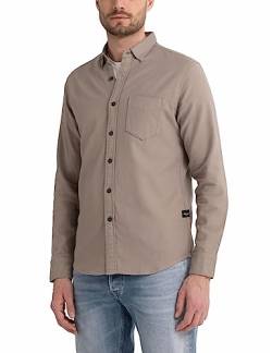 Replay Herren Hemd Langarm aus Baumwollmix, Dark Sand 326 (Beige), M von Replay