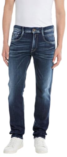 Replay Herren Jeans Anbass Slim-Fit Aged mit Power Stretch, Blau (Dark Blue 007), 33W / 30L von Replay