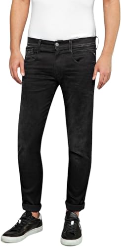 Replay Herren Jeans Anbass Slim-Fit Hyperflex Cloud mit Stretch, Black 098 (Schwarz), 32W / 34L von Replay