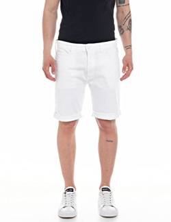 Replay Herren Jeans Shorts mit Stretch, Weiß (White 001), 34 von Replay