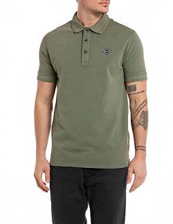 Replay Herren Poloshirt Kurzarm aus Baumwolle, Army 837 (Grün), XL von Replay