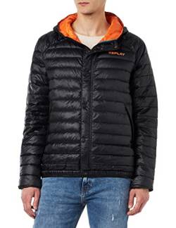 Replay Herren Steppjacke mit Kapuze, Blackboard 099 (Schwarz), S von Replay