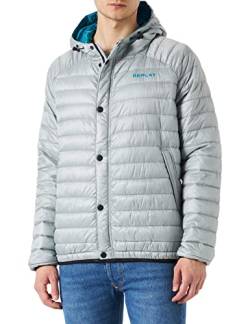 Replay Herren Steppjacke mit Kapuze, Silver 111 (Grau), M von Replay