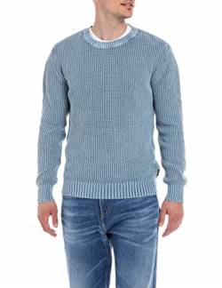 Replay Herren Strickpullover aus Baumwolle, Blau (Dusty Azure 281), L von Replay