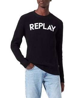 Replay Herren Strickpullover mit Rundhals-Ausschnitt, Black 098 (Schwarz), S von Replay