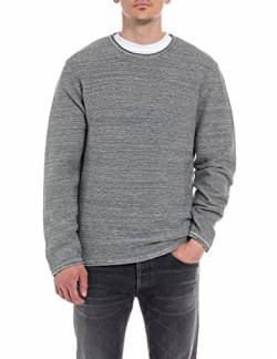 Replay Herren Strickpullover mit Rundhals-Ausschnitt, Mouline' Light Grey/Grey 010 (Grau), XL von Replay