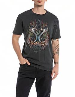 Replay Herren T-Shirt Kurzarm Rundhalsausschnitt Snake Print, Blackboard 099 (Schwarz), XL von Replay