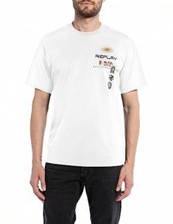 Replay Herren T-Shirt Kurzarm Rundhalsausschnitt mit Backprint, Natural White 011 (Weiß), S von Replay