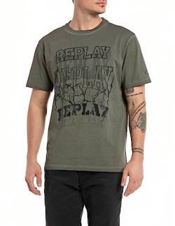 Replay Herren T-Shirt Kurzarm Rundhalsausschnitt mit Logo, Green Mud 212 (Grün), L von Replay