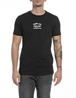 Replay Herren T-Shirt Kurzarm Schriftzug und Backprint, Black 098 (Schwarz), M von Replay