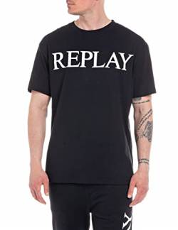 Replay Herren T-Shirt Kurzarm mit Logo Print, Black 098 (Schwarz), M von Replay