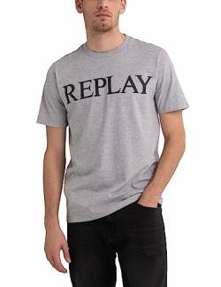 Replay Herren T-Shirt Kurzarm mit Logo Print, Light Grey Melange M08 (Grau), XXL von Replay