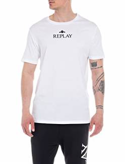 Replay Herren T-Shirt Kurzarm mit Logo Print, Optical White 001 (Weiß), M von Replay