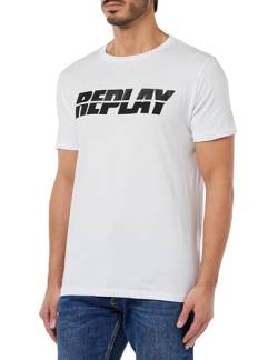 Replay Herren T-Shirt Kurzarm mit Logo Print, Optical White 001 (Weiß), S von Replay