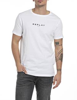Replay Herren T-Shirt Kurzarm mit Logo Print, Weiß (White 001), XXL von Replay