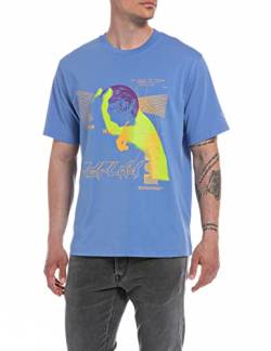 Replay Herren T-Shirt Kurzarm mit Print, Blau (Sky Blue 961), S von Replay