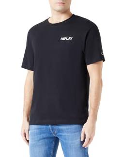 Replay Herren T-Shirt Kurzarm mit Rundhals Ausschnitt, Schwarz (098 Black), L von Replay