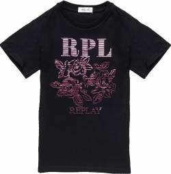 Replay Mädchen T-Shirt Kurzarm aus Baumwollmix Roses, Black 098 (Schwarz), 12 Jahre von Replay
